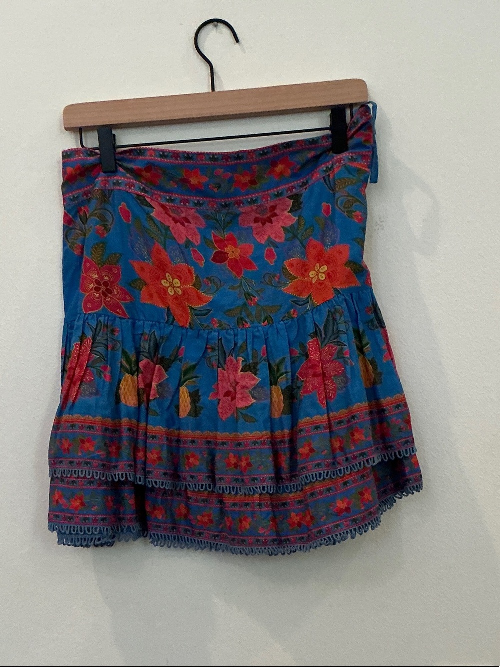 FARM Rio Blue Floral Circle Skirt with Red & Pink Accents